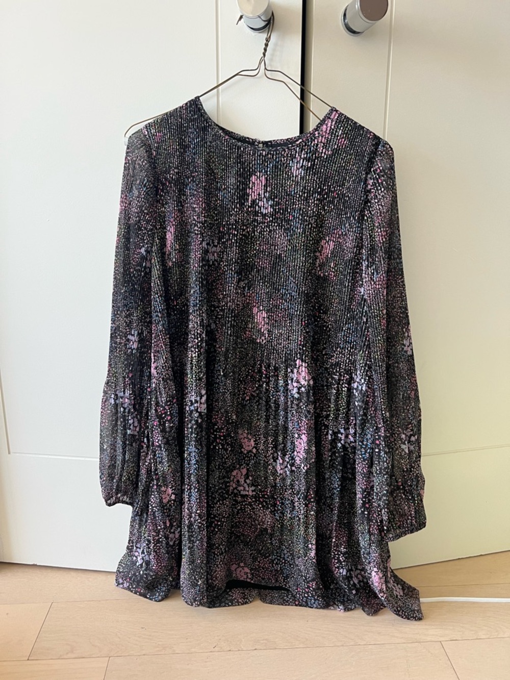 Aritzia Wilfred Black Dress with Pink Floral Speckle